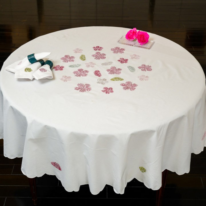 Round table cloth- Colourful firework embroidery (size 230 cm)